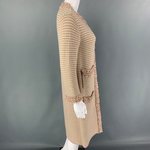 CHANEL 2006 Talla 6 Cárdigan largo texturizado con mezcla de cachemira color crema rosa