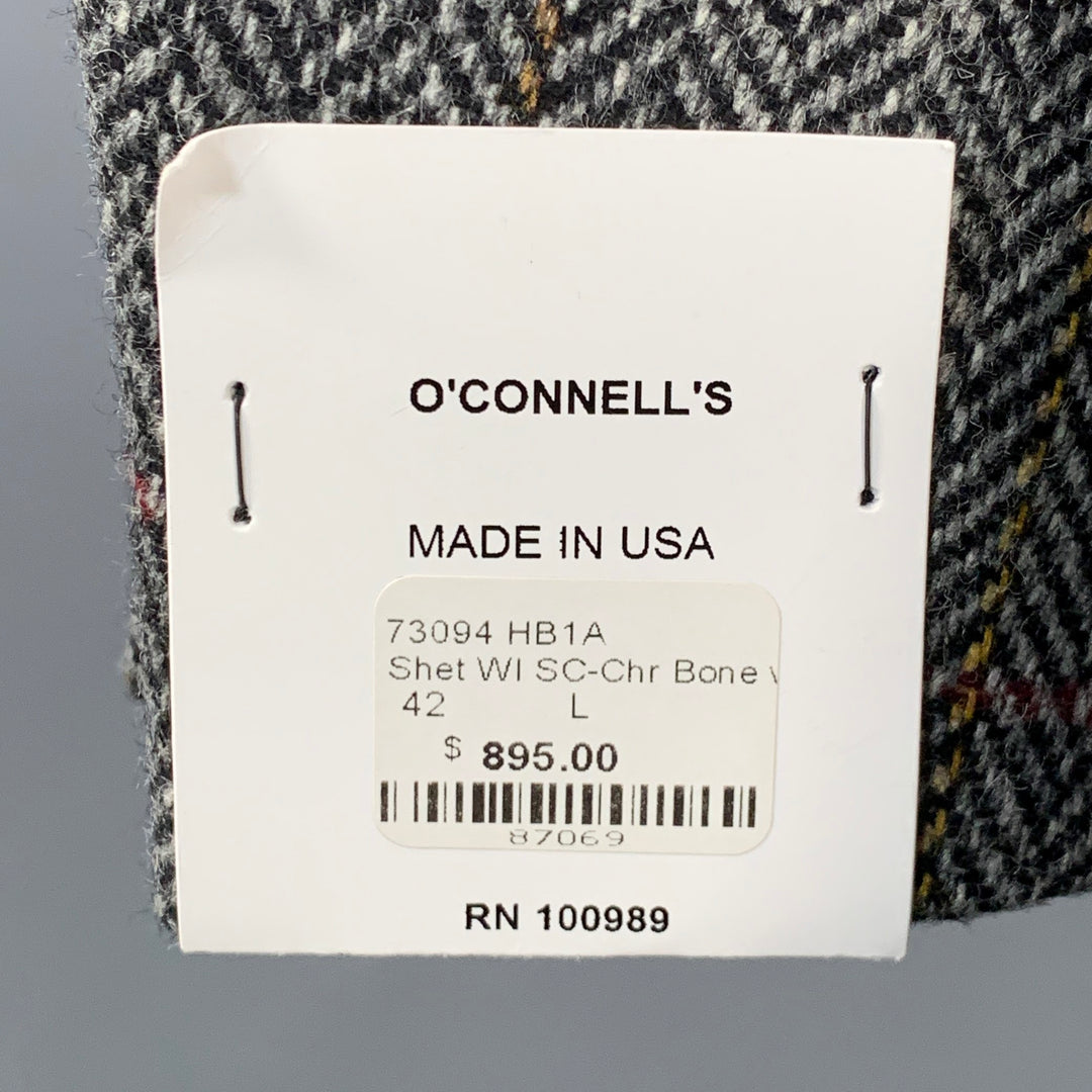 O'CONNELL'S Size 42 Long Grey Black Herringbone Wool Sport Coat