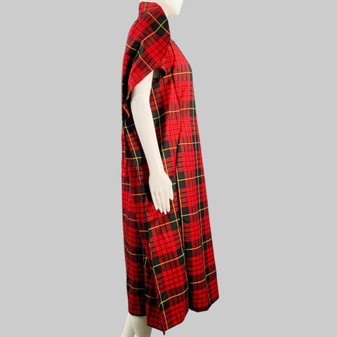 COMME des GARCONS SS17 Size M Red Black Yellow Wool Plaid Crested Shift Dress