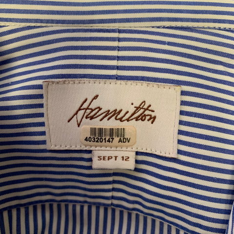 HAMILTON Size S White Blue Stripe Cotton Spread Collar Long Sleeve Shirt