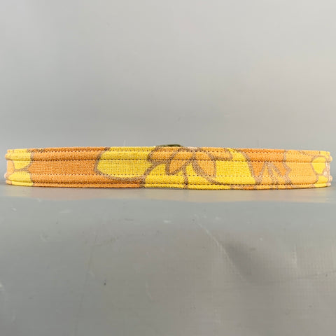 BURBERRY PRORSUM Size 36 Orange Yellow Floral Canvas Leather Belt