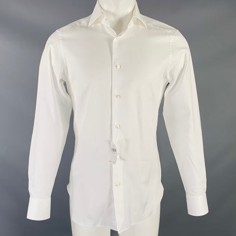 ERMENEGILDO ZEGNA Size S White Cotton Cutaway Collar Long Sleeve Shirt