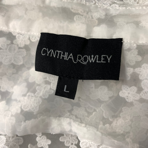 CYNTHIA ROWLEY Size L White Polyester Floral Button Up Casual Top