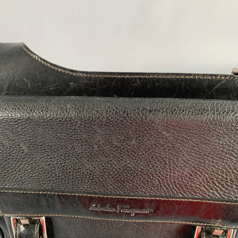 SALVATORE FERRAGAMO Black Pebble Grain Leather Double Buckle Messenger Bag
