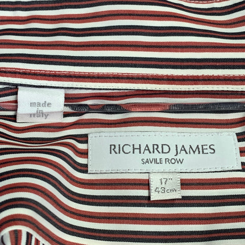 RICHARD JAMES Size L Red White Stripe Cotton Curved Cutaway Long Sleeve Shirt
