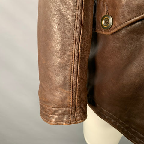 JOHN VARVATOS Size M Brown Black Leather Two Pockets Hooded Jacket