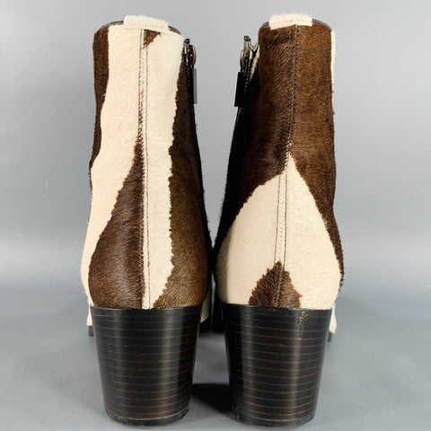CHRISTIAN LOUBOUTIN Size 9 Brown Cream Calf Hair Zebra Side Zipper Stacked Heel Boots