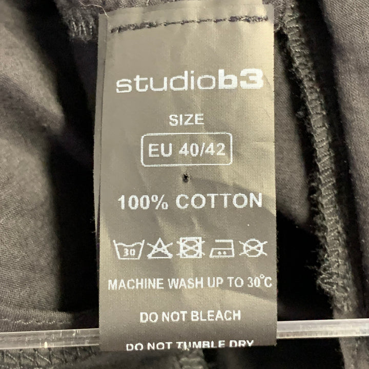STUDIO B3 Size 40/42 Black Sheer Layered Cotton Voile Asymmetrical Coat