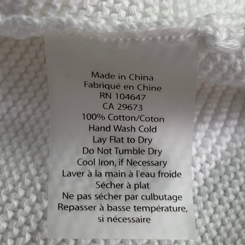 KINROSS Size L Loden White Cotton Garter Stitch Knit Mock Neck Sweater