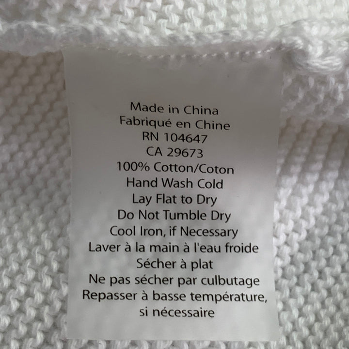 KINROSS Size L Loden White Cotton Garter Stitch Knit Mock Neck Sweater