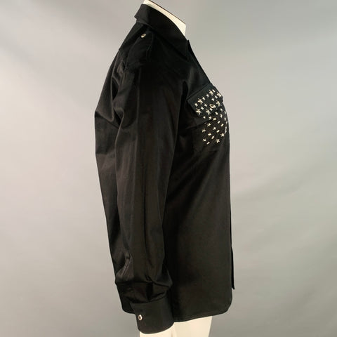 JOHN RICHMOND Size L Black Silver Cotton Blend Studded Stars Two Pockets Shirt