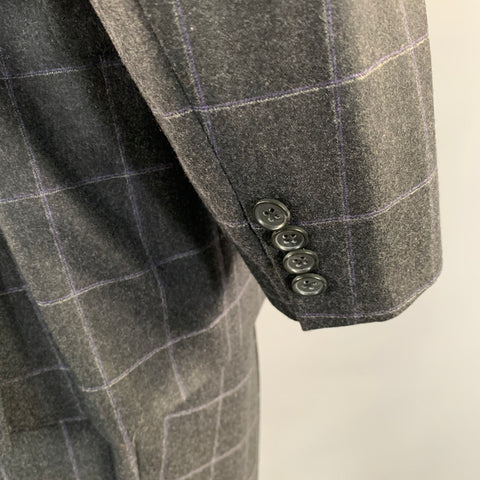 JACK VICTOR Chest Size 42 Dark Grey Window Pane Wool Notch Lapel 36 28 Suit