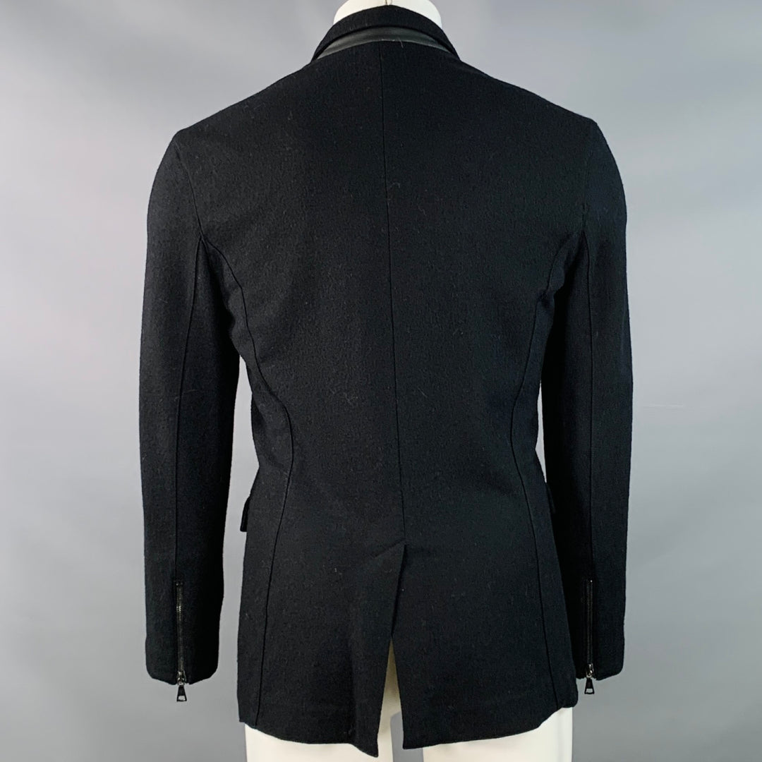 JOHN VARVATOS Size S Black Wool Zip Buttons Jacket
