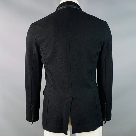 JOHN VARVATOS Size S Black Wool Zip Buttons Jacket