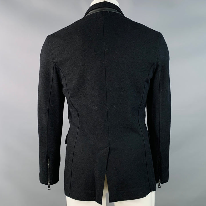 JOHN VARVATOS Size S Black Wool Zip Buttons Jacket