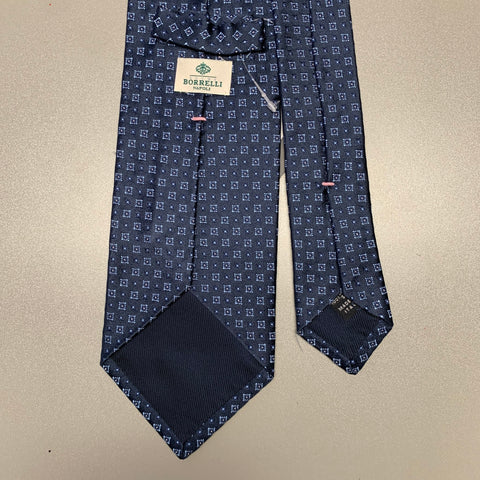 BORRELLI Navy Blue Squares Silk Tie