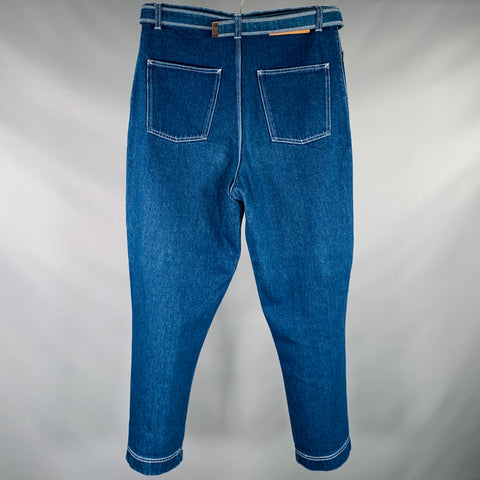 AMI by ALEXANDRE MATTIUSSI Size 32 Indigo Contrast Stitch Denim Belted Jeans