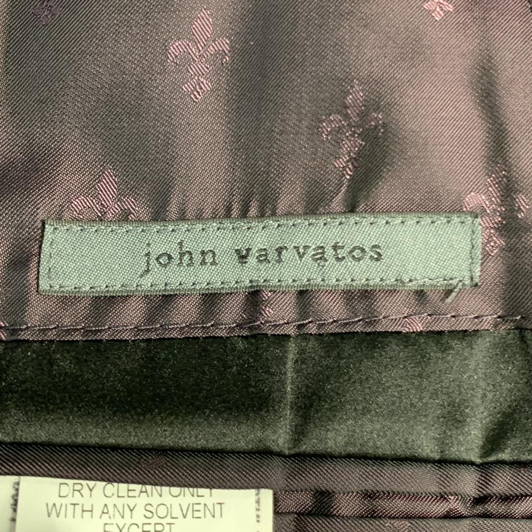 JOHN VARVATOS Size 42 Black & Lavender Floral Jacquard Silk Peak Lapel Sport Coat