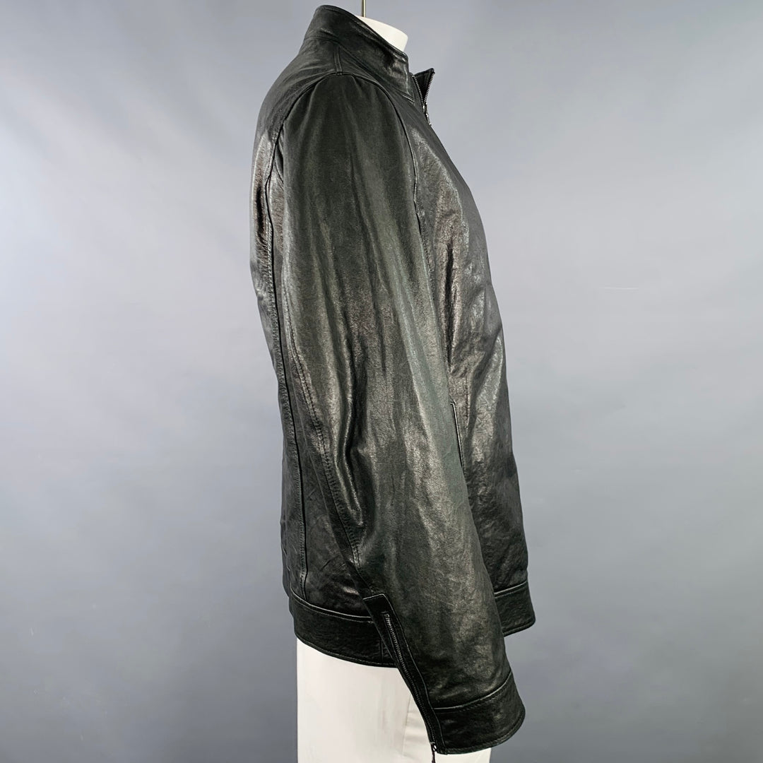 BARNEY'S CO-OP Size 42 Black Leather Zip Up Jacket