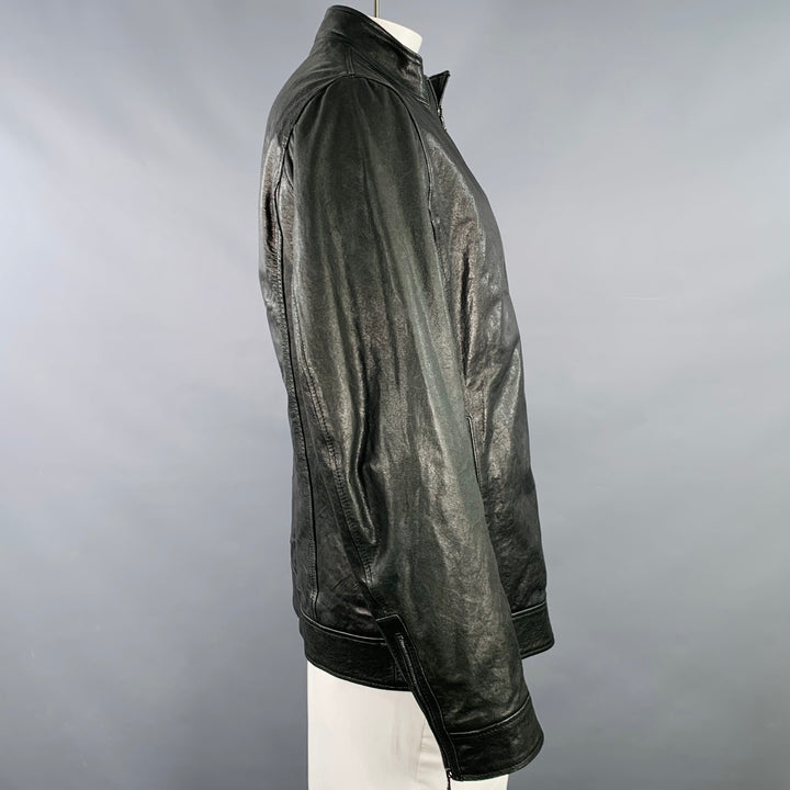 BARNEY'S CO-OP Size 42 Black Leather Zip Up Jacket