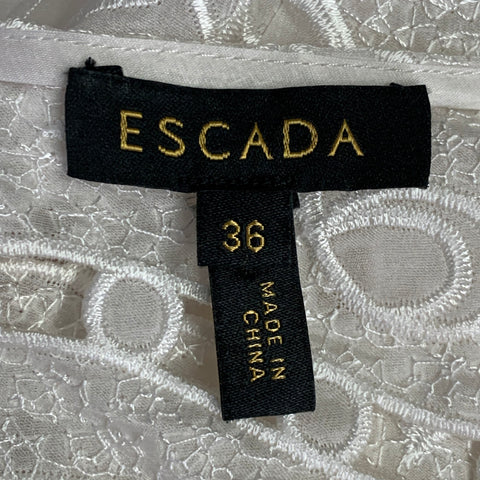 Robe droite sans manches en soie et dentelle écrue à col bateau, taille 6, ESCADA