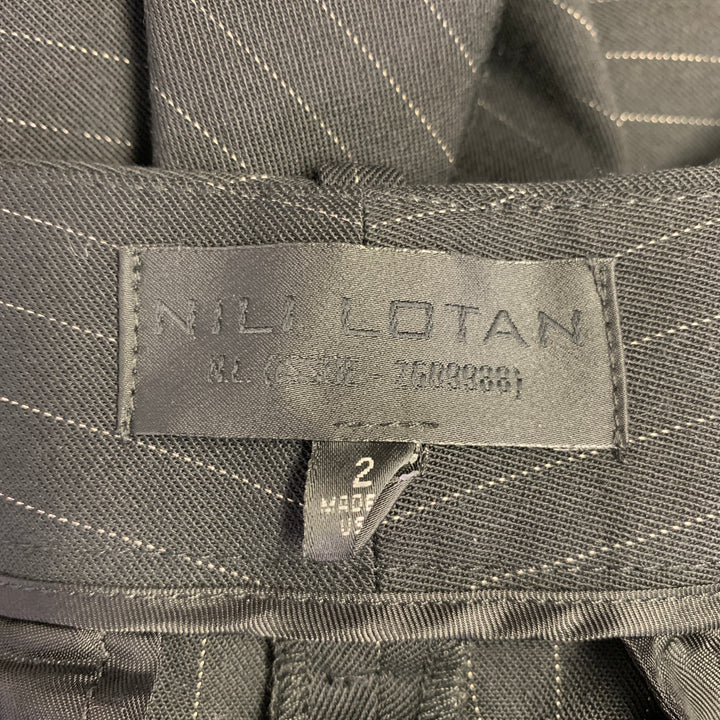 NILI LOTAN Size 2 Black Grey Polyester Blend Pinstripe Peak Lapel Pantsuit