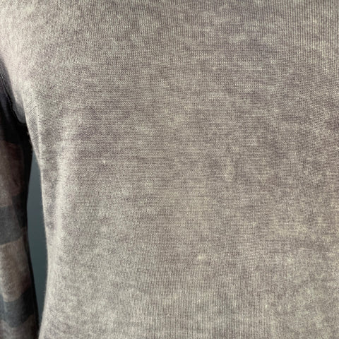 JOHN VARVATOS Size L Grey Purple Stripe Silk Cashmere V-Neck Pullover