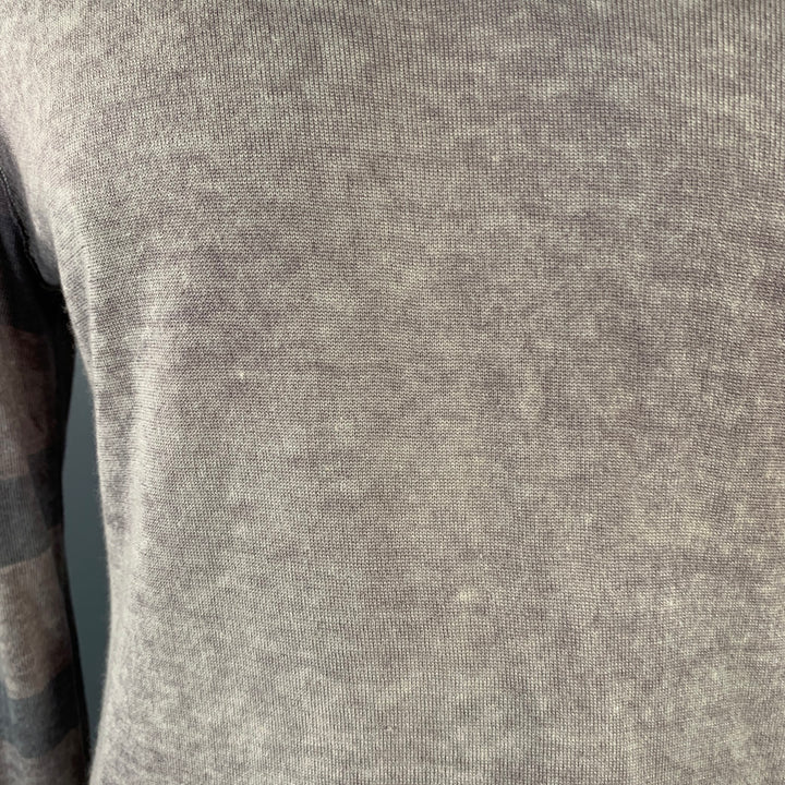 JOHN VARVATOS Size L Grey Purple Stripe Silk Cashmere V-Neck Pullover