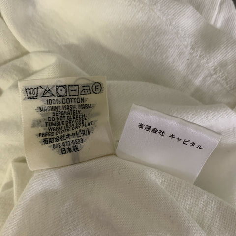 KAPITAL Size S White Black Cotton Crew-Neck T-shirt