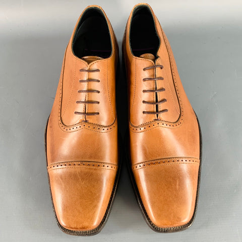 PAUL SMITH Size 8 Tan Perforated Leather Oxford Cap Toe Lace-Up Shoes