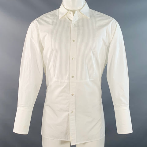 NILI LOTAN Size M White Cotton Pleated Bib Formal Tuxedo Long Sleeve Shirt