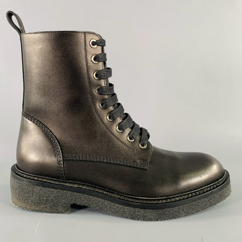 AMIRI Size 9 Black Shimmery Leather Lace-Up Boots