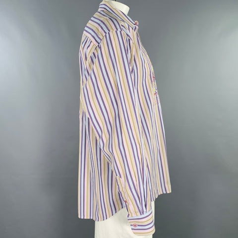 ROBERT GRAHAM Size XXL White Multi Color Stripe Cotton Long Sleeve Shirt