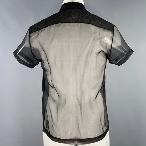FENDI Size S Black Sheer Chiffon Button Up Short Sleeve Shirt