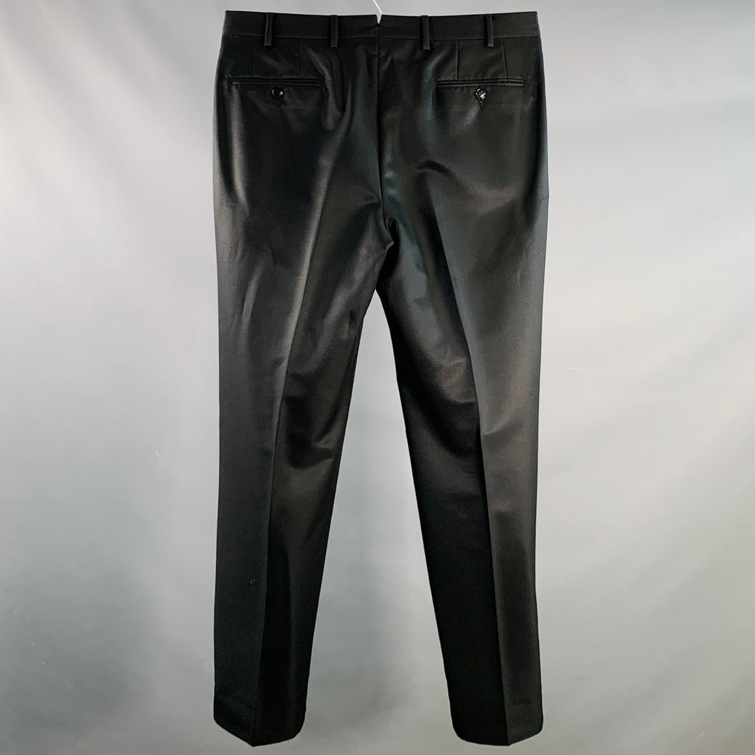 PAL ZILERI Size L Black Wool Silk Flat Front Zip Fly Dress Pants