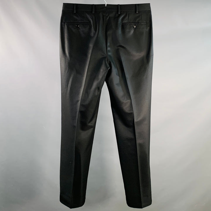 PAL ZILERI Size L Black Wool Silk Flat Front Zip Fly Dress Pants