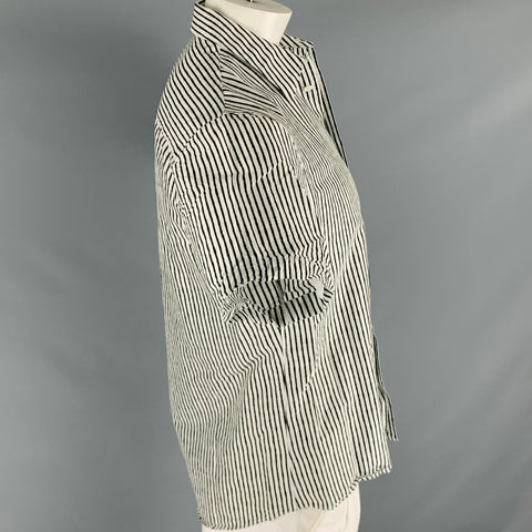 ALEXANDER MCQUEEN Size L Black White Stripe Cotton Silk Short Sleeve Shirt