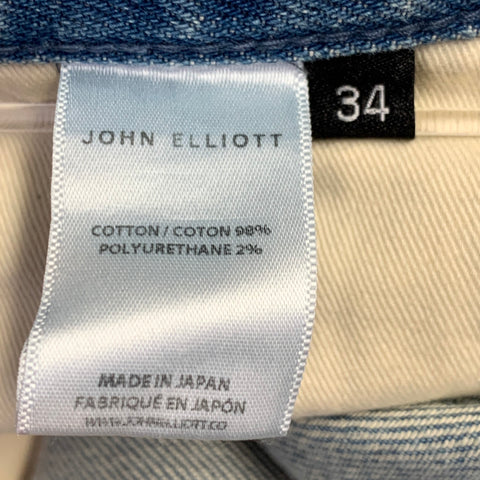 JOHN ELLIOTT Size 34 Blue Distressed Cotton Blend Button Fly Jeans