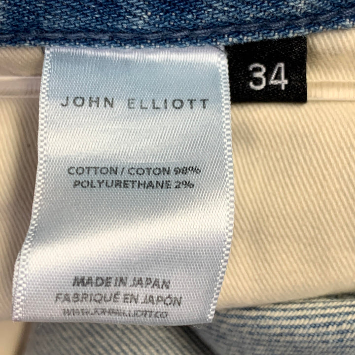 JOHN ELLIOTT Size 34 Blue Distressed Cotton Blend Button Fly Jeans