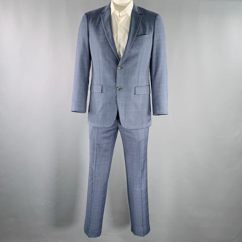 THEORY Size 42 Wellar Marlo Camley Blue Window Pane Wool Suit