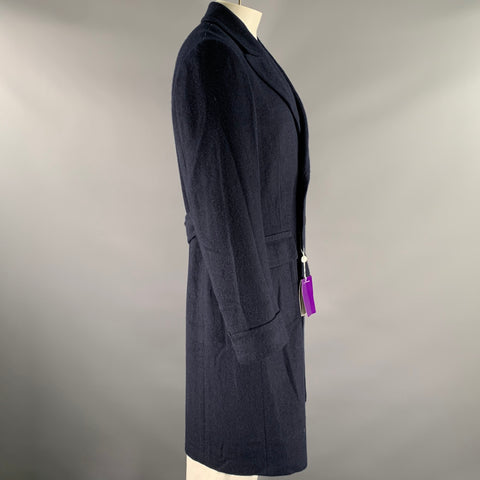 RALPH LAUREN Size 44 Navy Herringbone Wool Overcoat Coat
