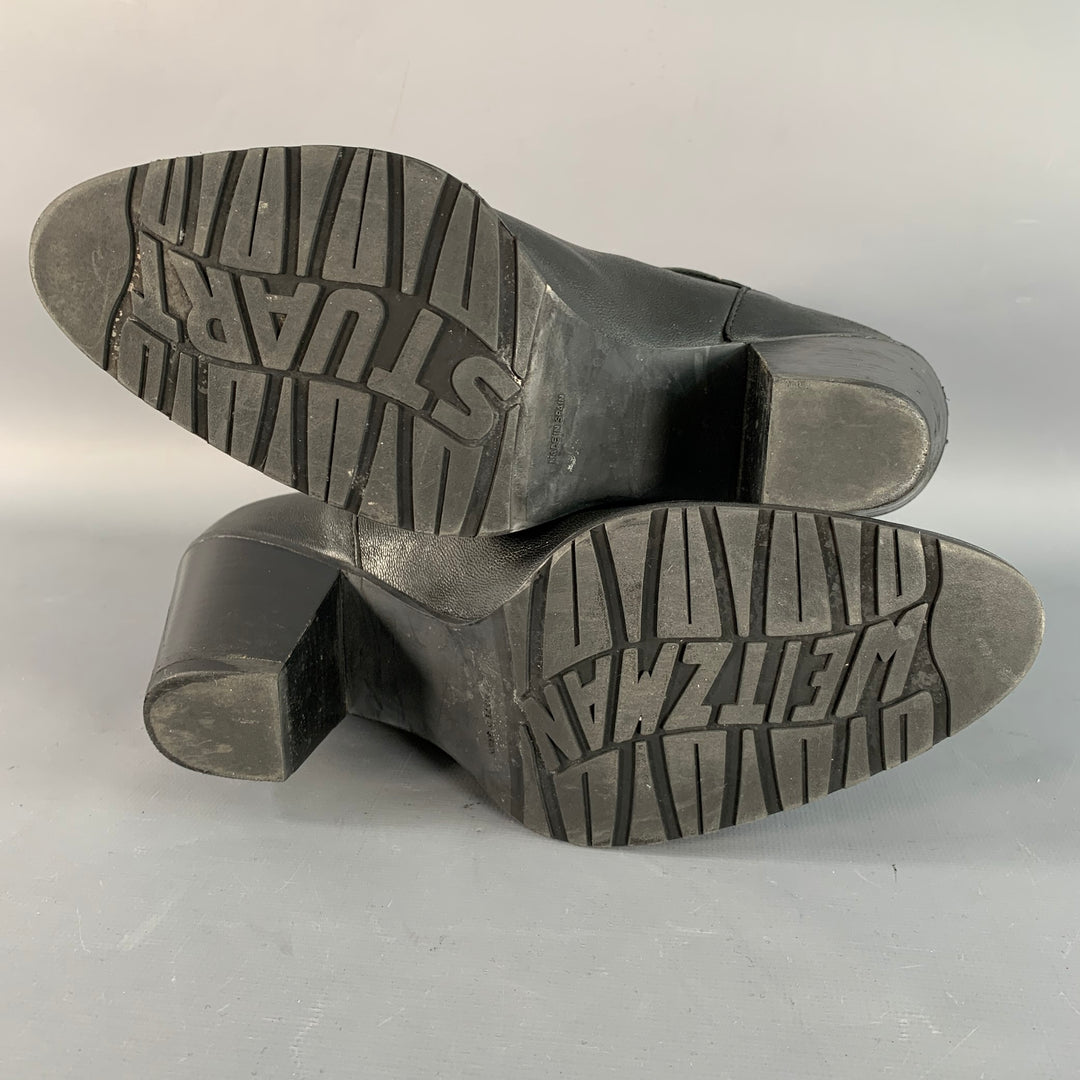 STUART WEITZMAN Size 7 Black Leather Studded Zip Belted Ankle Booties