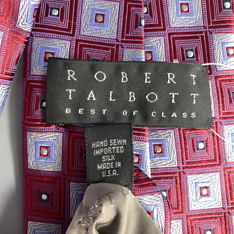 ROBERT TALBOTT Burgundy Silver & Blue Geometric Silk Tie