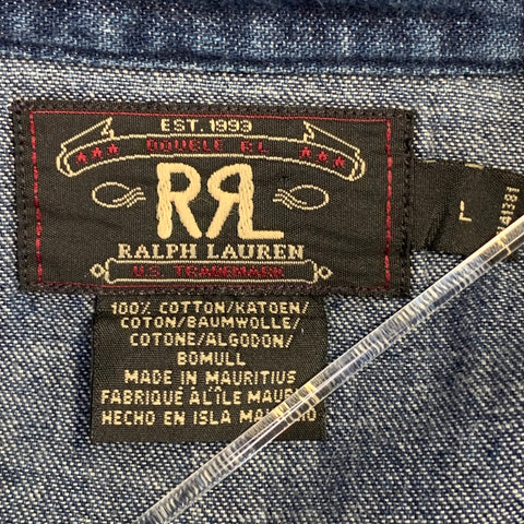 RRL by RALPH LAUREN Size L Indigo Wash Selvedge Cotton Snaps Two Pockets Western Long Sleeve Shirt