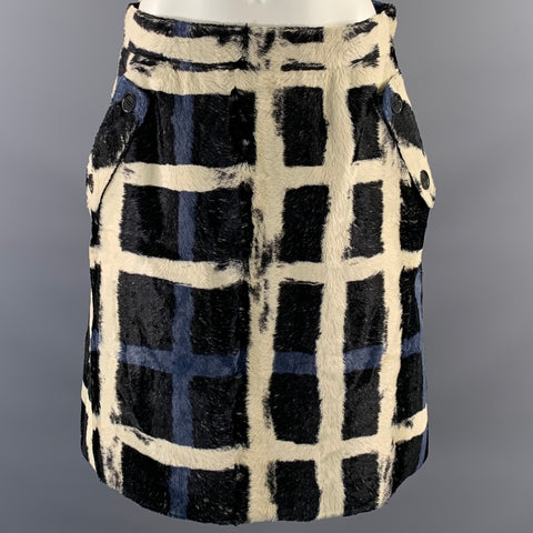 AERON Size 8 Black White Viscose Plaid Mini Mini Skirt