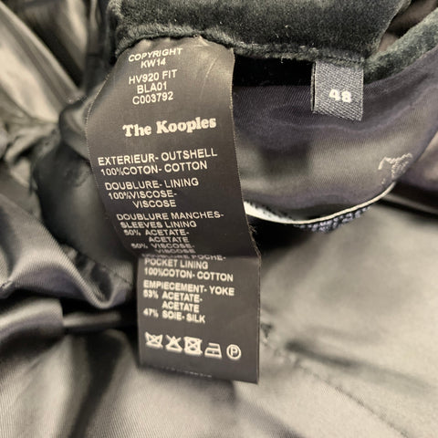 THE KOOPLES Size 38 Black Velvet Cotton Velvet Shawl Sport Coat