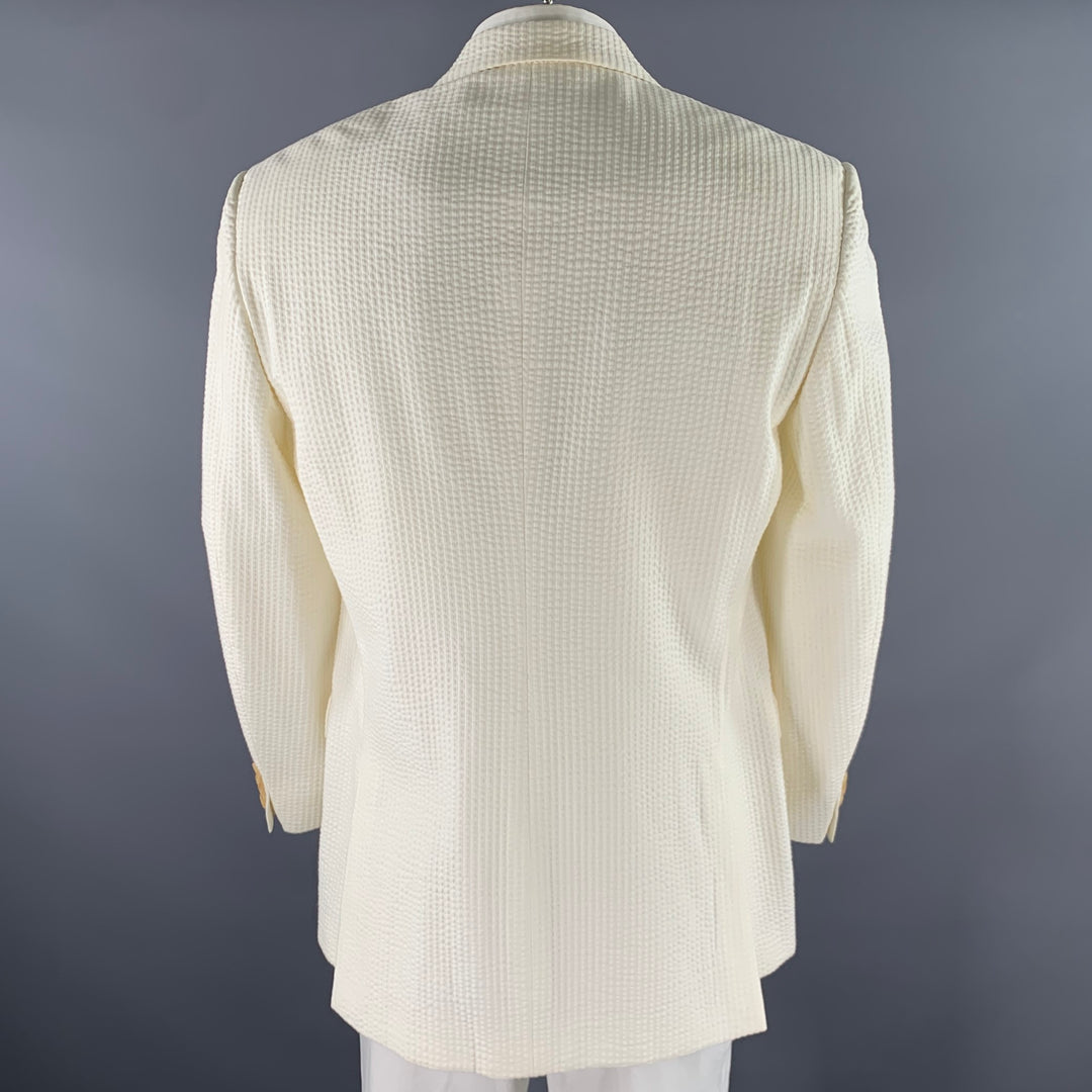 VALENTINO Size 44 Cream Seersucker Cotton Blend Notch Lapel Sport Coat