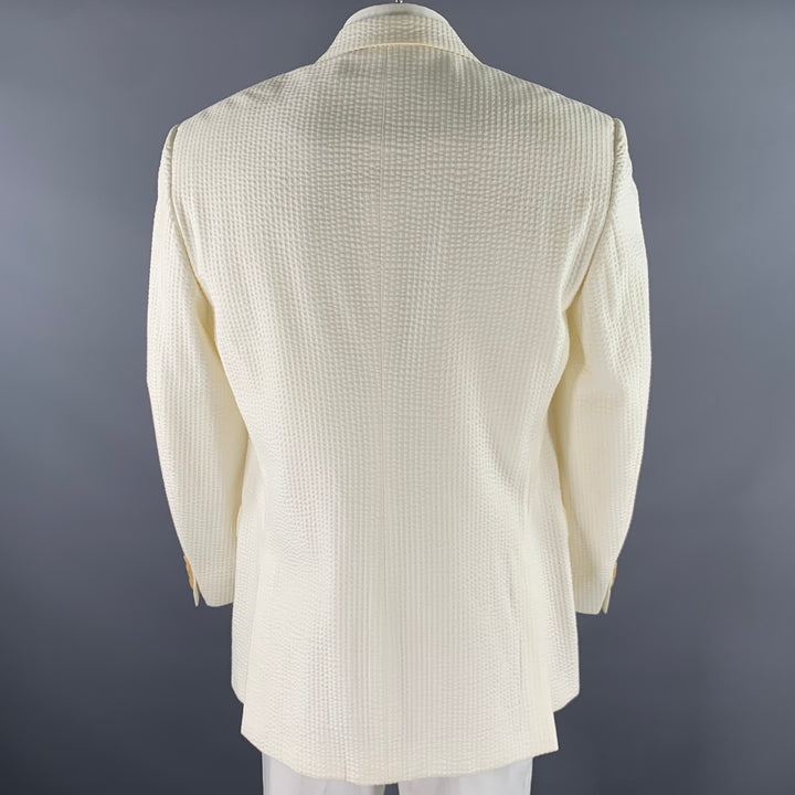 VALENTINO Size 44 Cream Seersucker Cotton Blend Notch Lapel Sport Coat