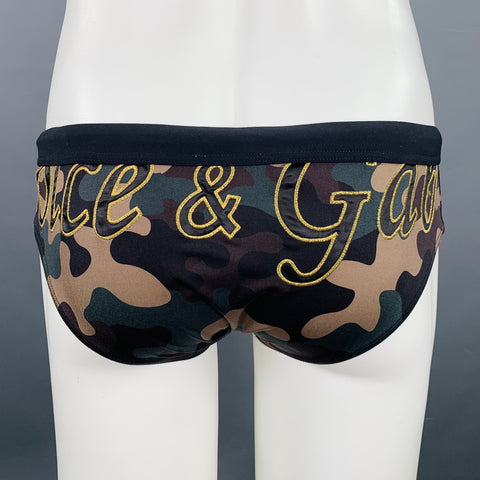 DOLCE & GABBANA Taille L Noir Vert Fauve Camouflage Cordon de serrage Speedo