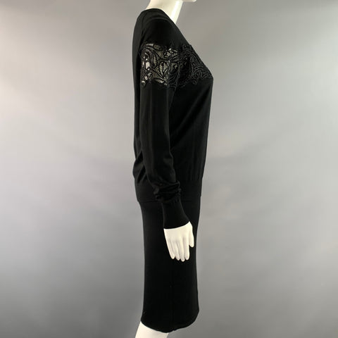 VERSACE Size S Black Lace Midi Dress & Cardigan Set